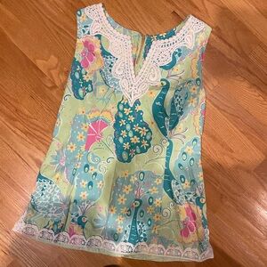 Lilly Pulitzer Aqua Floral Blouse with Lace